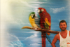 Wandbemalungen/Airbrush-Fassade-jalousie-Papagei
